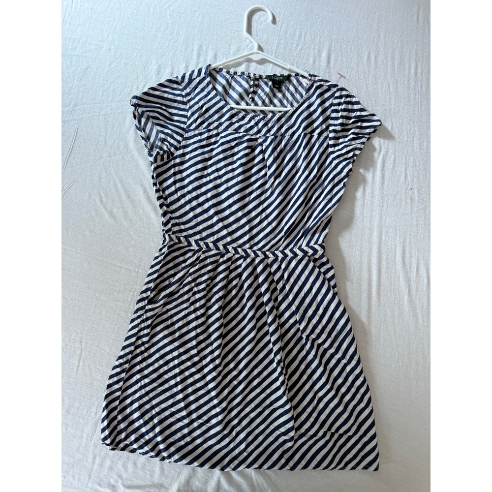 J.Crew Navy Blue White Striped Short Sleeve Pocket Dress Size 2 Nautical Casual